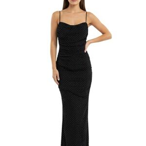 Vici Black Embellished Ruched Dress